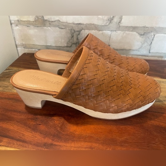 Madewell Jordyn Clog NWOT in Woven Leather Wood Heel, Comfortable, Camel Sz 6.5 - Picture 6 of 16
